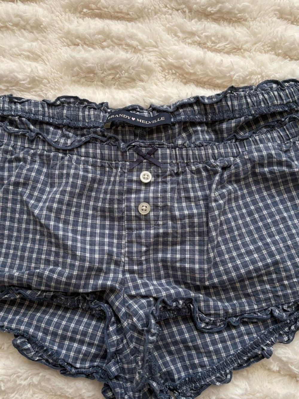 Blue Gingham Ruffle Lounge Shorts - Picture 3 of 5